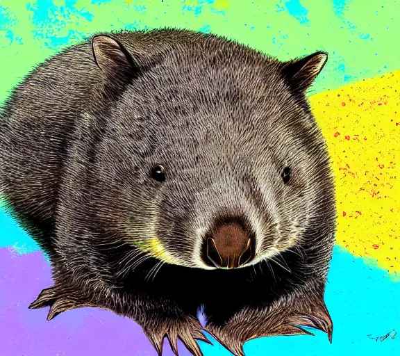 Prompt: digital art, colourful, a wombat relaxing