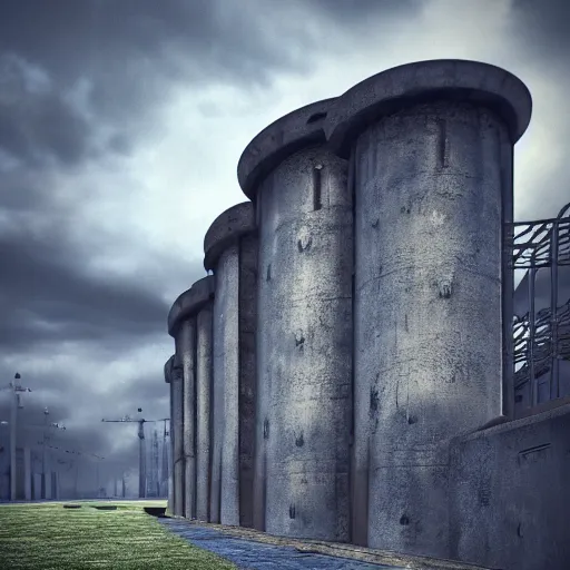 Image similar to Stormy sky with thunders, pipes and vaults system in the background, depth of field, blueshift render, photorealistic, 1128x191 resolution