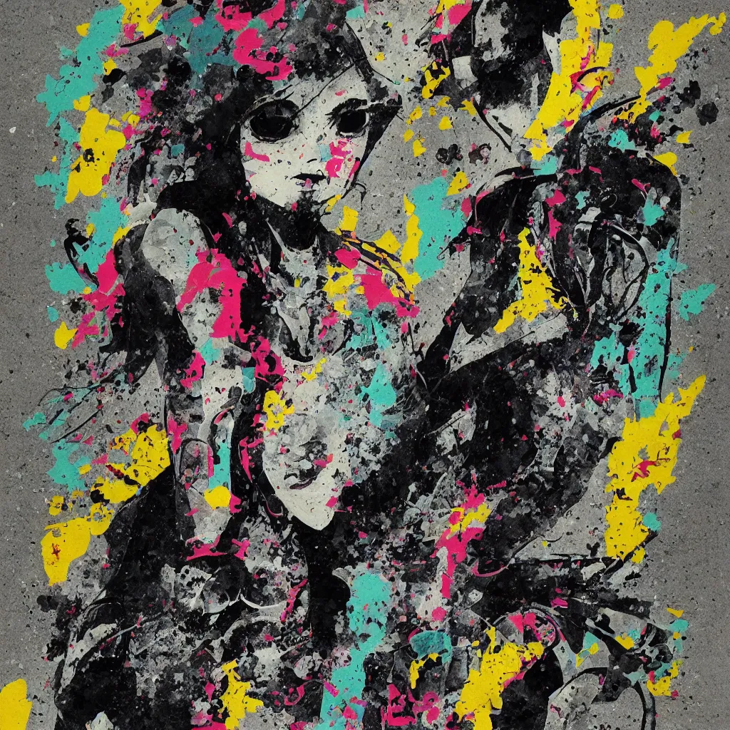 Image similar to girl figure, abstract, jet set radio artwork, ryuta ueda artwork, cryptic, rips, spots, asymmetry, stipple, lines, glitches, color tearing, pitch bending, stripes, dark, ominous, eerie, hearts, minimal, points, otomo katsuhiro artwork, technical, natsumi mukai artwrok, folds