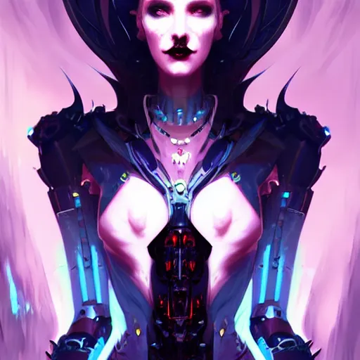 Image similar to a portrait of a beautiful demonic cybernetic queen of vampires, cyberpunk concept art by pete mohrbacher and wlop and artgerm and josan gonzales, digital art, highly detailed, intricate, sci-fi, sharp focus, Trending on Artstation HQ, deviantart, unreal engine 5, 4K UHD image