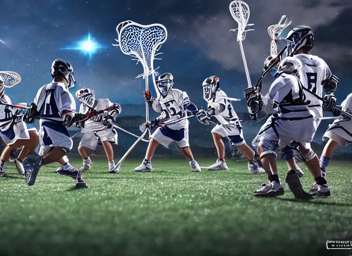 Image similar to lacrosse team playing intergalactic championship versus chitauri. Highly detailed 8k. Intricate. Sony a7r iv 55mm. Award winning.