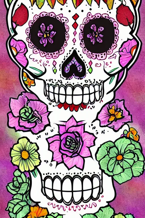 Prompt: illustration of a sugar skull day of the dead girl, art by doug johnson