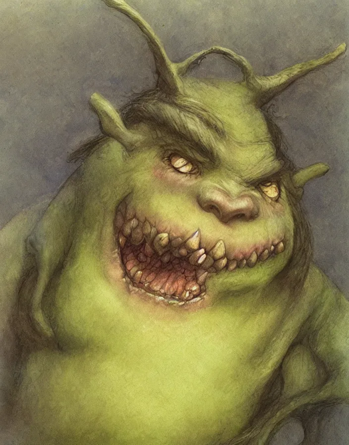 Prompt: cute little ogre, by Brian Froud, painterly