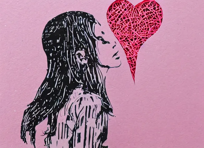 Image similar to paper cut art, girl in love