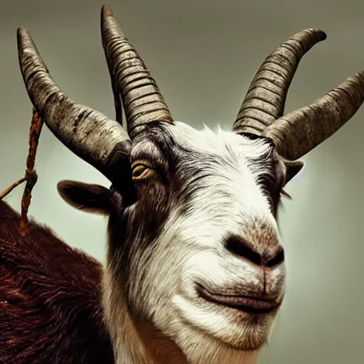 Prompt: A man with a goat head, photorealistic, film still