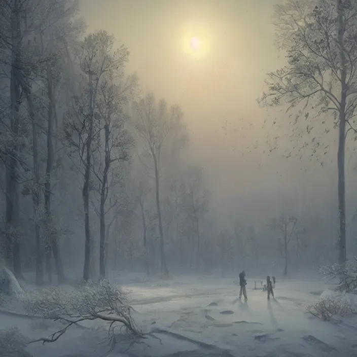 Prompt: a beautiful painting of winter in pripyat by ivan aivazovsky and zdzisław beksinski and rene magritte and greg rutkowski, in style of digital art. hyper detailed, sharp focus, soft light. unreal engine 5. ray tracing. trending on artstation