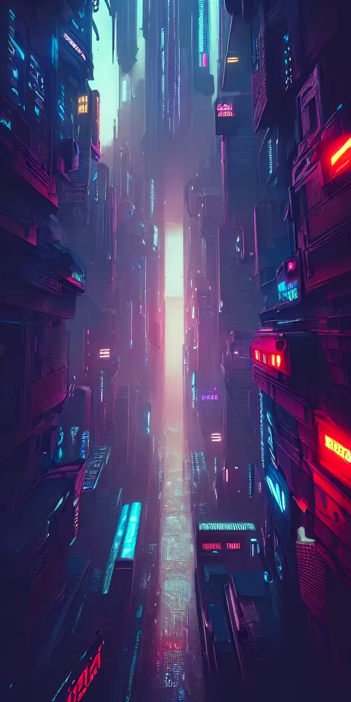 Image similar to epic cyberpunk cityscape : : blade runner, james guilleard, beeple, laurie greasley, dan mcpharlin : : ornate, dynamic, particulate, rich colors, intricate, elegant, highly detailed, centered, artstation, smooth, sharp focus, octane render, 3 d