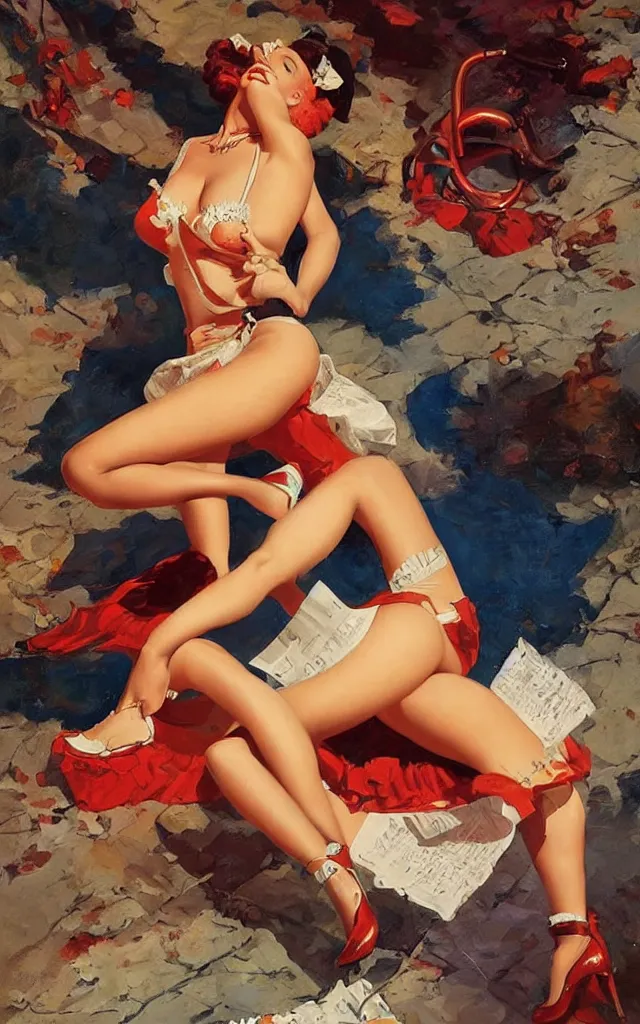 Prompt: a beautiful painting representative of the art style of gil elvgren