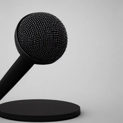 Image similar to 3 d render of stainless steel retro microphone on the black onyx stand, octane render, corona render, unreal engine, realistic render,