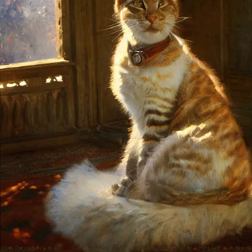 Prompt: detailed portrait of garfield the cat in royal palace, spring light, painting by gaston bussiere, craig mullins, j. c. leyendecker