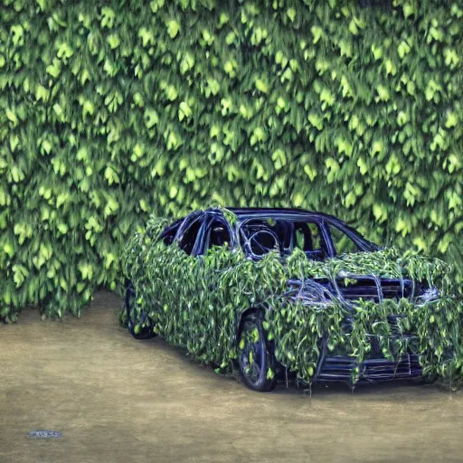 Image similar to a car wrapped in vines being crushed, heonhwa choe, photorealistic