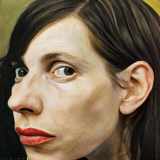 Prompt: high quality high detail painting by lucian freud, hd, portrait of pj harvey, photorealistic lighting