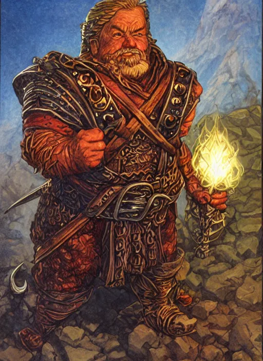 Prompt: full body of a dwarf sorcerer, beautiful! coherent! dungeons and dragons character, by larry elmore, gerald brom, ralph horsley, wayne reynolds, strong line, deep color, chainmail, short red hair, high contrast