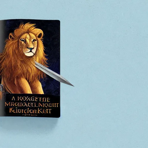 Prompt: book cover about a medieval lion knight