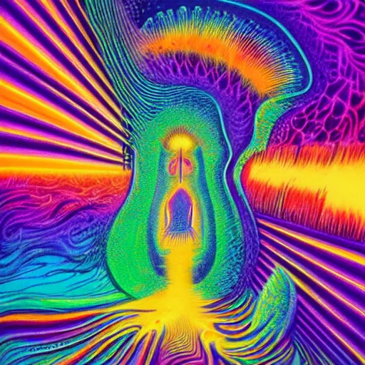 psychedelic surfing sunset by alex grey and ralph | Stable Diffusion ...