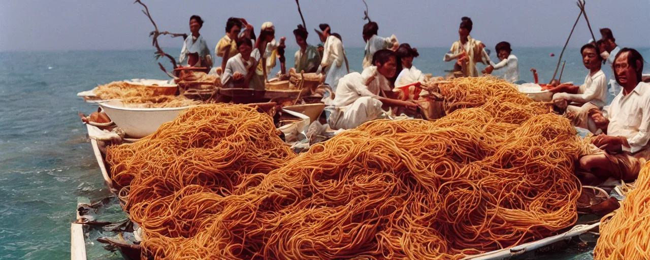 Prompt: the spaghetti trade in the indian ocean, tang dynasty, canon 5 0 mm, kodachrome, in the style of wes anderson, retro