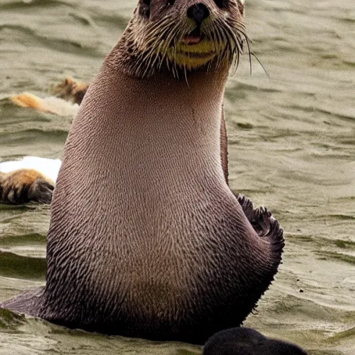 Image similar to nicolas cage cosplay as a sea otter