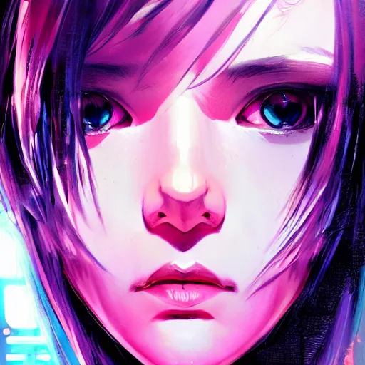 Prompt: A potrait of a cyberpunk cyborg girl with big and cute eyes, fine-face, realistic shaded perfect face, fine details. Night setting. Very anime style. Realistic shaded lighting poster by Ilya Kuvshinov katsuhiro, magali villeneuve, artgerm, Jeremy Lipkin and Michael Garmash, Rob Rey and Kentarõ Miura style, trending on art station