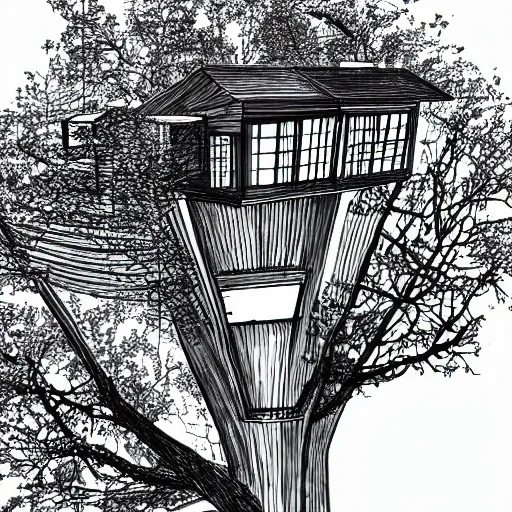 Image similar to futuristic tree house in a city detailed drawing