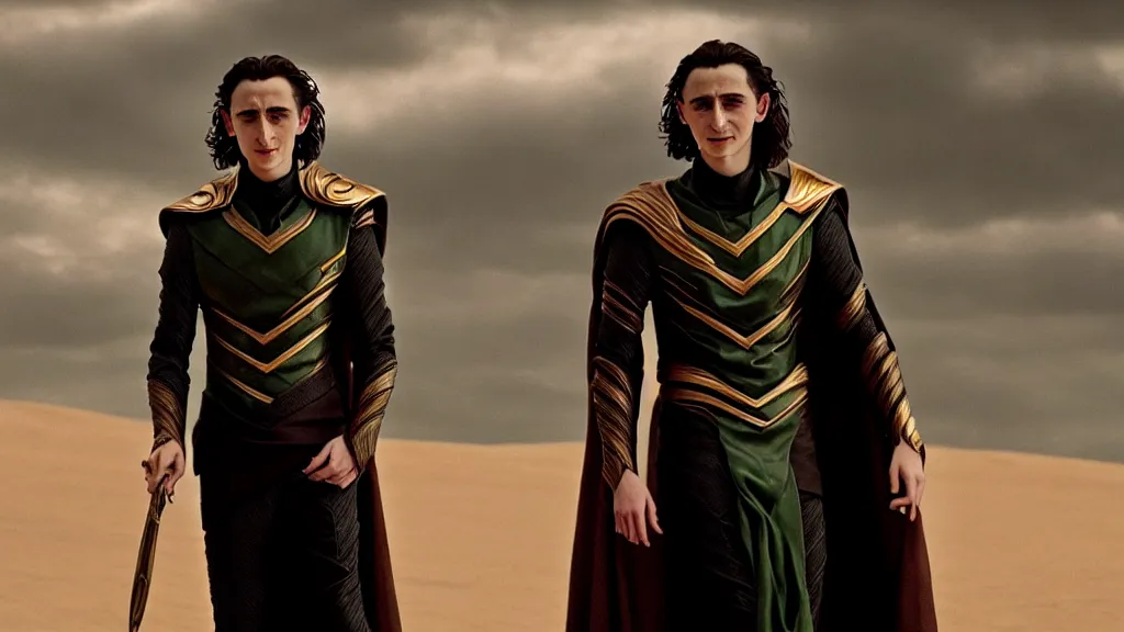 Image similar to timothée chalamet as loki in dune, cinematic