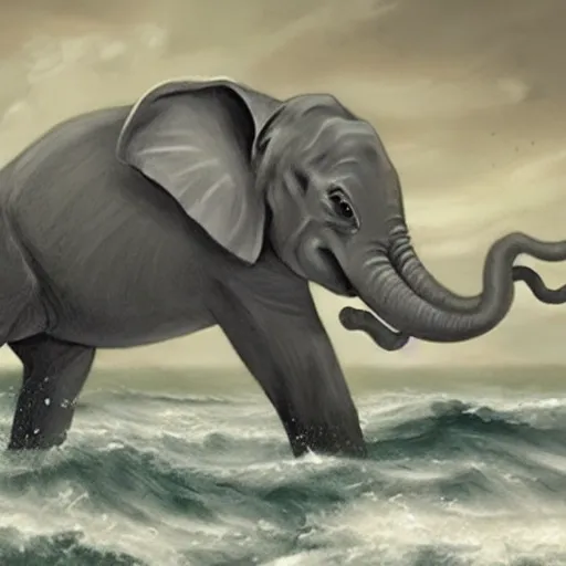 Image similar to angry elephant cthulu with eyes and tentacles at sea storm hyperrealistic