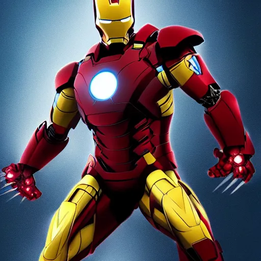 Image similar to iron man fused with wolverine, digital art, artstation, 4 k