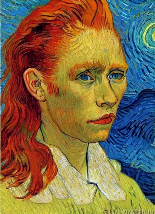 Image similar to lifelike oil painting portrait of ariel by van gogh