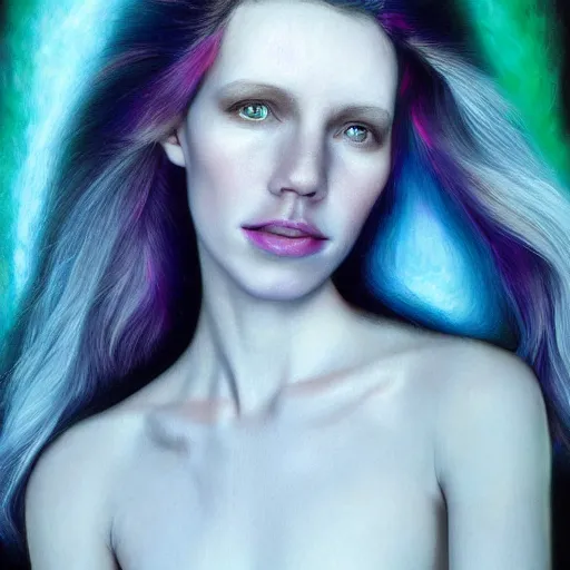 Image similar to hyper - realistic portrait of aurora asknes, 8 k, photo, art by david lachapelle