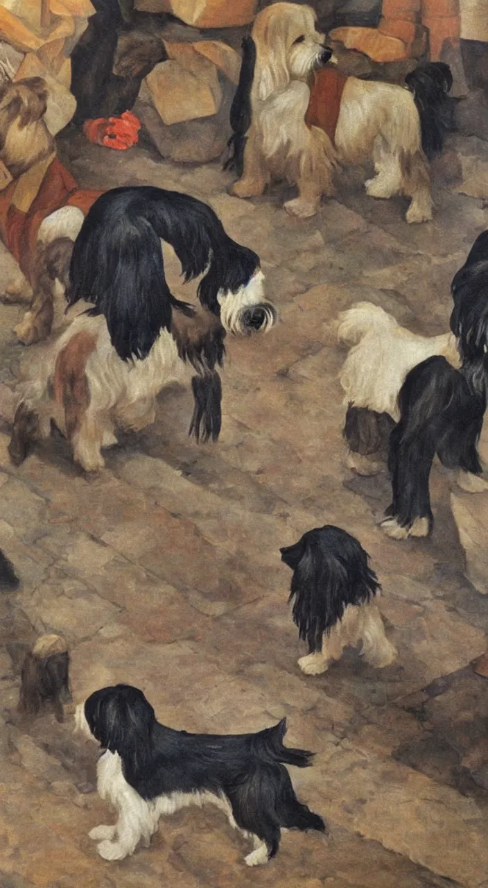 Image similar to a havanese dog in mexico, painting by diego rivera