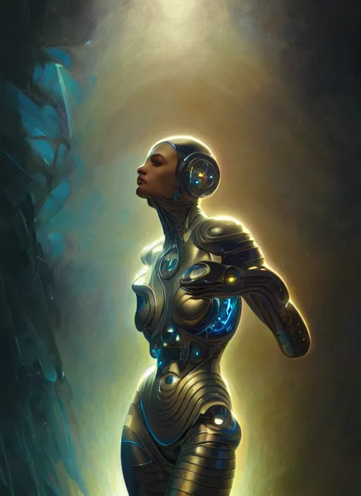 Image similar to cyborg telepath, diffuse lighting, fantasy, intricate, elegant, highly detailed, lifelike, photorealistic, digital painting, artstation, illustration, concept art, smooth, sharp focus, art by John Collier and Albert Aublet and James jean and Brian froud and ross tran and Artem Demura and Alphonse Mucha
