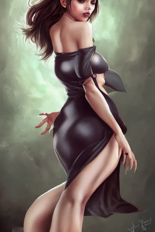 Image similar to Succubus in tight sundress portrait, by artgerm, WLOP and Ross Tran