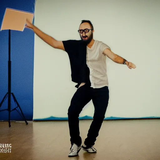 Image similar to photograph of youtuber michael stevens dancing