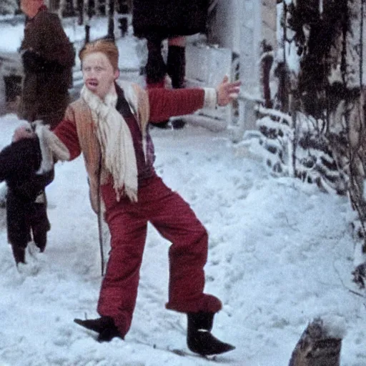 Image similar to macaulay culkin as a miserable shoe in winter