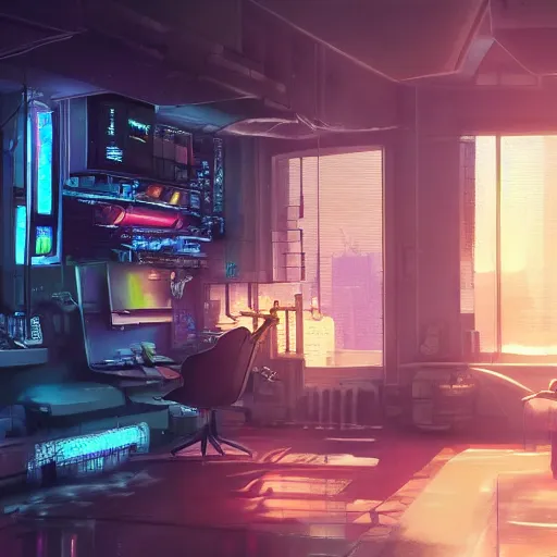 Image similar to the cyberpunk apartment, render, octane, 4k, highly detailed, vivid colors, high definition, by Makoto Shinkai