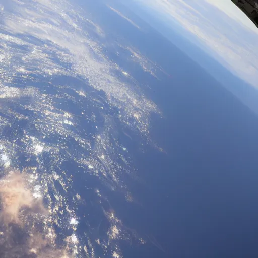 Prompt: view from the international space station window as a large asteroid impacts the surface of the earth, fire, explosion, 8 k