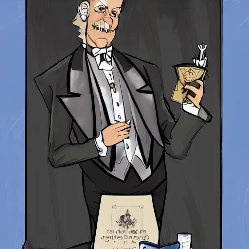 Prompt: older fantasy butler that looks similar to michael kane, full body portrait, handsome, 4 k, tarot card style, photo realistic, balding, well dressed, pet rat on shoulder