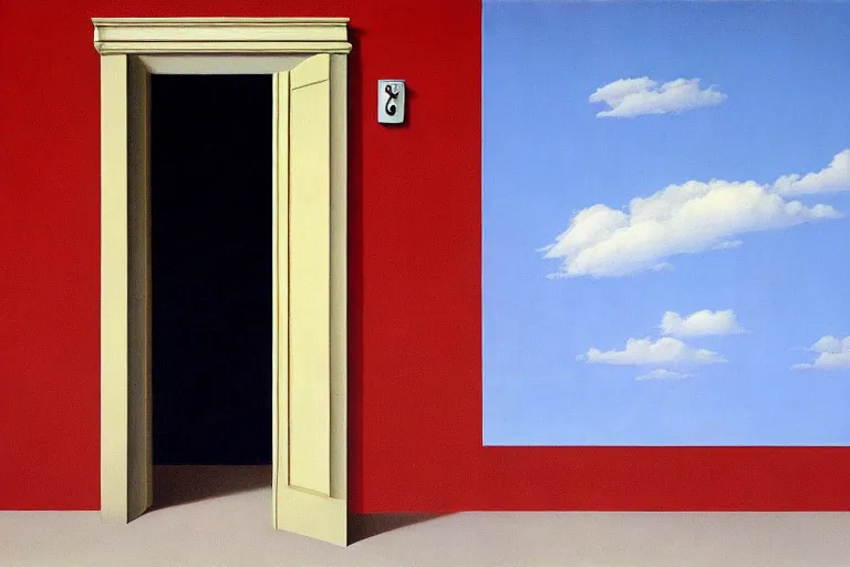 Image similar to the door by rene magritte, detailed painting, hd, hq, high resolution, high detail, 4 k, 8 k