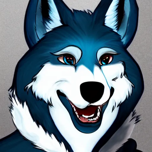 Prompt: art of an anthropomorphic furry style Blue wolf fursona, profile picture, Falvie, trending on artstation