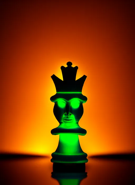 Image similar to ( queen chess piece, bioluminescence, beautiful face, reflection of led lights, intricate detail, very detailed, highly detailed background, sharpfocus, photorealism, soft diffuse autumn lights, some sun light ray, dark room wall, canon 5 d 5 0 mm lens