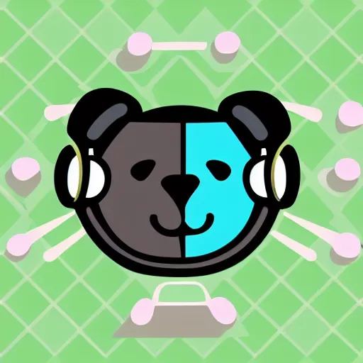 Image similar to podcast vector logo of cute cuddly bear listening to music, podcast, microphone, melodic, dreamy, isometric, adorable, octane render, golden ratio, 4k UHD, iconic design