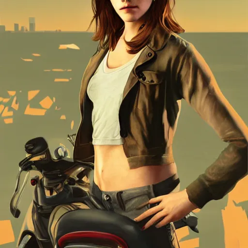 Prompt: emma watson in gta v, cover art by stephen bliss, artstation, no text