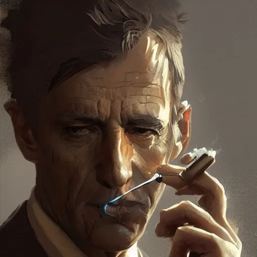 Image similar to a man smoking, detailed artwork trending on artstation by greg rutkowski