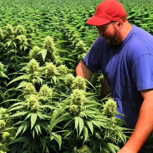 Prompt: Farmers harvest cannabis