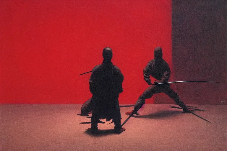 Image similar to only with red, a red samurai harakiri, tokio, a lot of frogs watch, in the style of beksinski, parts by edward hopper, parts by rodcenko, parts by yue minjun, intricate and epic composition, red by caravaggio, insanely quality, highly detailed, masterpiece, red light, artstation, 4 k