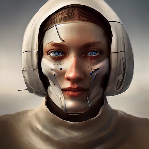 Prompt: An Amish Cyborg cinematic, high technology, highly detailed portrait, digital painting, concept art, smooth, sharp focus,