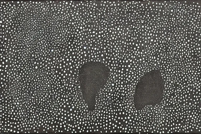 Image similar to teeth, smile, faceless people, black figures, dark, acrylic, clay, dots abstract, dripping, stipple, pointillism, technical, abstract, minimal, style of francis bacon, asymmetry, pulled apart, stretch, cloak, eerie, made of dots, abstraction chemicals, blotter, mask, colored dots, splotch, old painting style