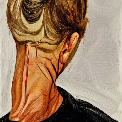 Image similar to high quality high detail painting by lucian freud, hd, angry girl looking back