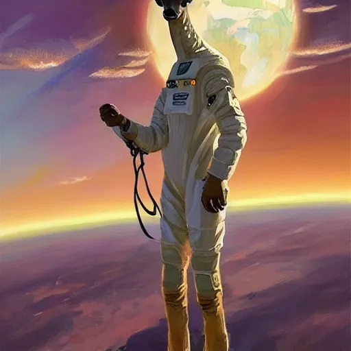 Image similar to a giraffe dressed like an astronaut floating in space with the earth in the background, trending on artstation, art by greg manchess, guangjian, detailed digital art, artstation hd