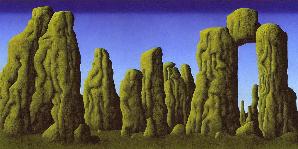 Image similar to Megalithic Monolithic in taiga landscape by Richard Corben, by René Magritte, surrealism, gothic, baroque