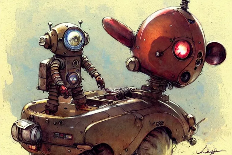 Image similar to adventurer ( ( ( ( ( 1 9 5 0 s retro future robot mouse explorer vehical. muted colors. ) ) ) ) ) by jean baptiste monge!!!!!!!!!!!!!!!!!!!!!!!!! chrome red